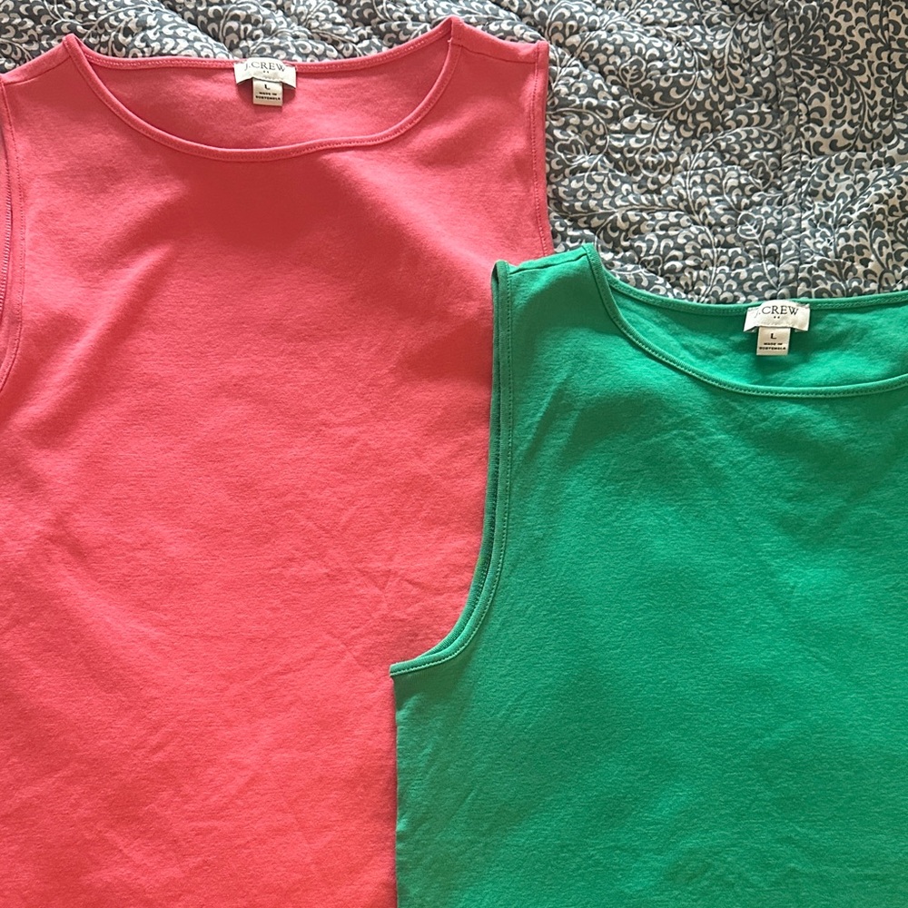 J. Crew Wonens' Sleeveless Shell Tank Top - Pink Coral and Green